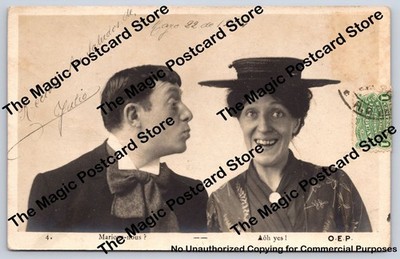 ''Marions-Nous ?'' Cute French Couple RPPC Romantic Uruguay Photo MONTEVIDEO 1904