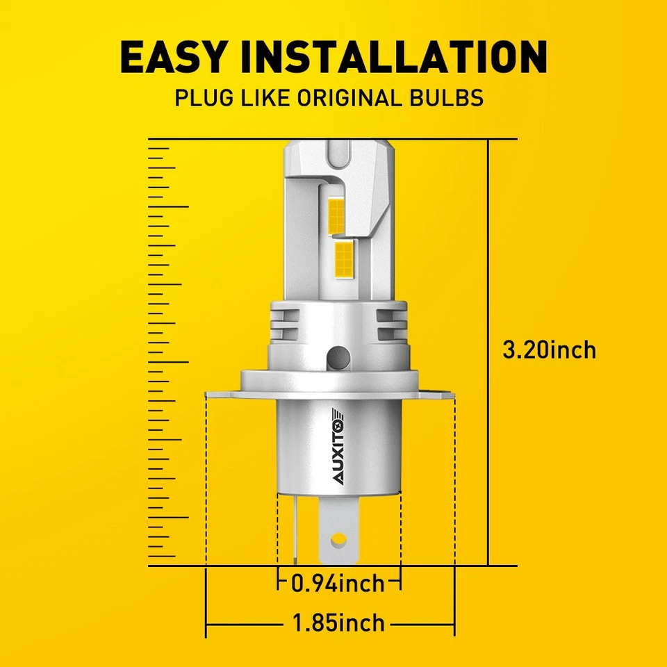 Canbus AUXITO H4 9003 HB2 LED Headlight Kit High/Low Beam Bulb Error Free Yellow - Image 4 of 4