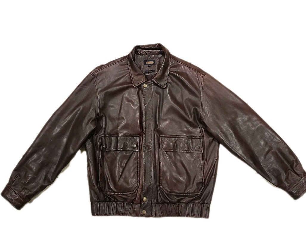 COACH Mens Flight Leather Aviator Bomber Jacket Brown Size Large