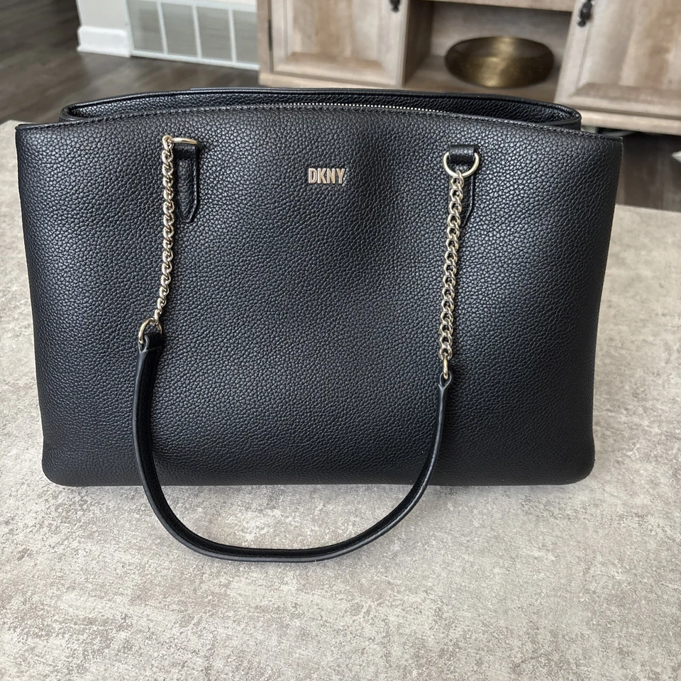 DKNY Women’s Black Vegan Leather Large Bag/Purse Chain Handles Gold Hardware - Image 2 of 4