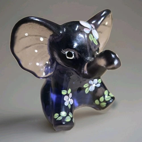 Vintage Lenox Fenton Elephant Purple Figurine Hand Painted And Signed