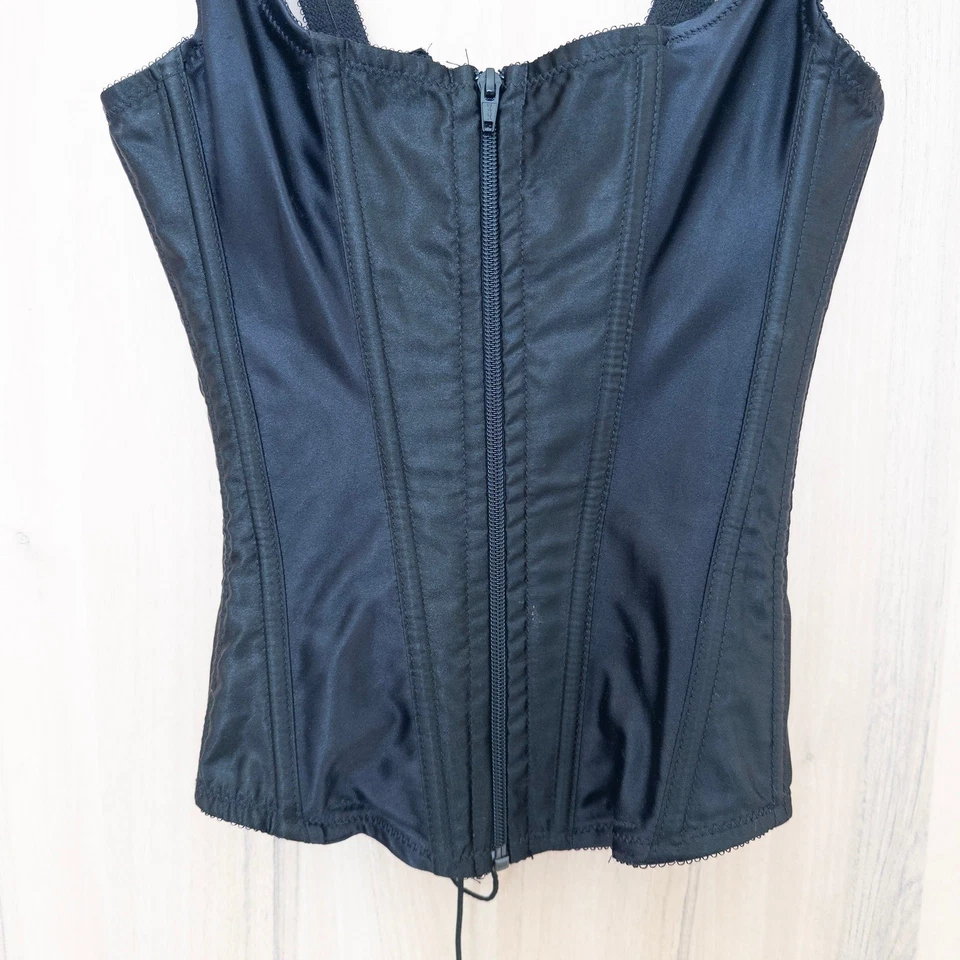 De Colección Mujer Corsé Top Talla XS Negro Cremallera Frontal Encaje Espalda Ajustable Romántico Vamp Foto 3 de 4