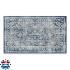 RUGGABLE Washable Area Rug – Kamran Admiral Blue 3x5, Stain-Resistant, Non-Sl