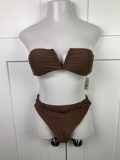NWT Andie Swim Bikini Set SMALL Brown Riviera High Waist Belted Bottom Scala Top