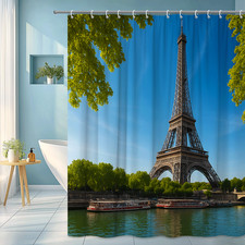 Eiffel Tower Shower Curtain - Scenic Paris Design - Waterproof Fabric