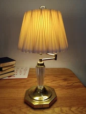 Vintage Brass  Crystal Glass Arm Swing table lamp with orignal shade