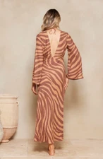 TIGERLILY Zoya Dress New AU 10 US 6 BNWT Brown Animal Print Long Sleeve Midi