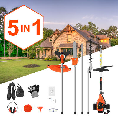 52cc 5-in-1 Hedge Trimmer Chainsaw Petrol Brush Cutter Saw Garden Multi Tools