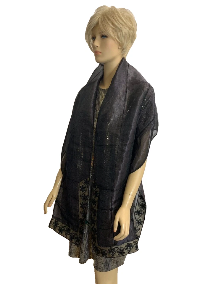 Lantejoulas Ralph Lauren preto de seda com miçangas noite coquetel cachecol xale envoltório - Imagem 2 de 4