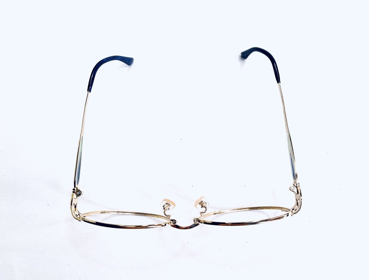 New YSL Yves Saint Laurent Gold Oval Glasses Blue Clear New YSL Yves Saint Laurent Gold Oval Glasses Blue Clear