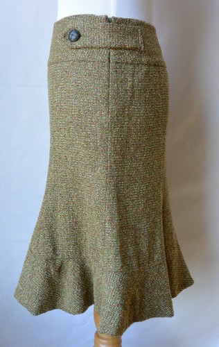 Tweed A-Linien Rock Rüschensaum komplett gefüttert grün braun rost Seitenreißverschluss etcetera 2  - Bild 3 von 12