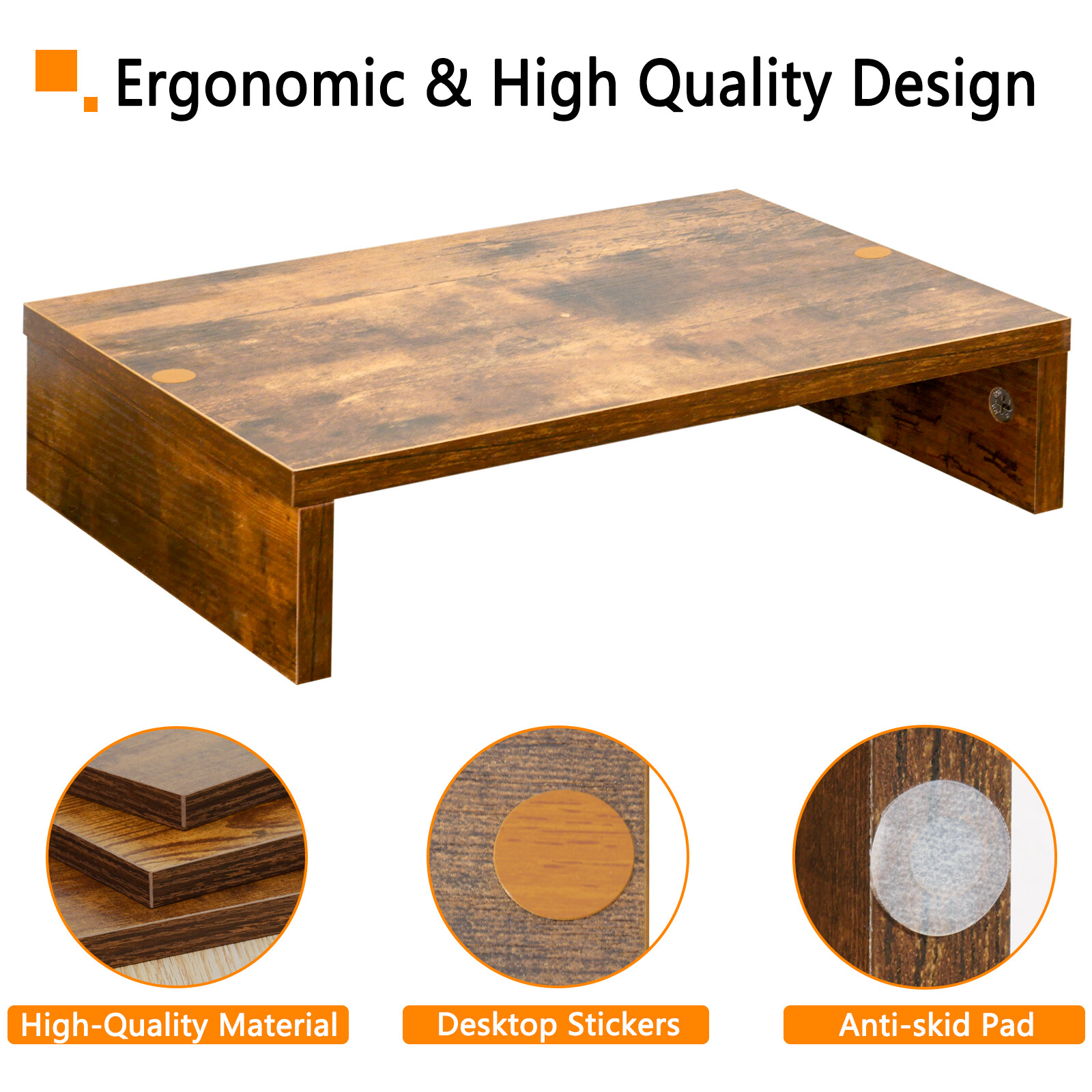 Monitor Stand Riser2 Pack, Rustic Brown Wood Adjustable Dual Monitor