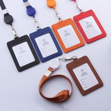 Retractable Lanyards ID Badge Holder PU Leather Bank Bus Pass Card Case Cover