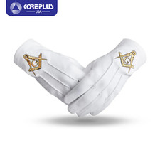 Masonic Master Mason Gloves Cotton Blue Lodge Gold Square and Compass Design