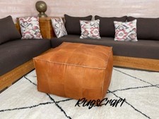 Retro Living Room Moroccan Handmade New Leather Puffe Unstuffed Brown 30''