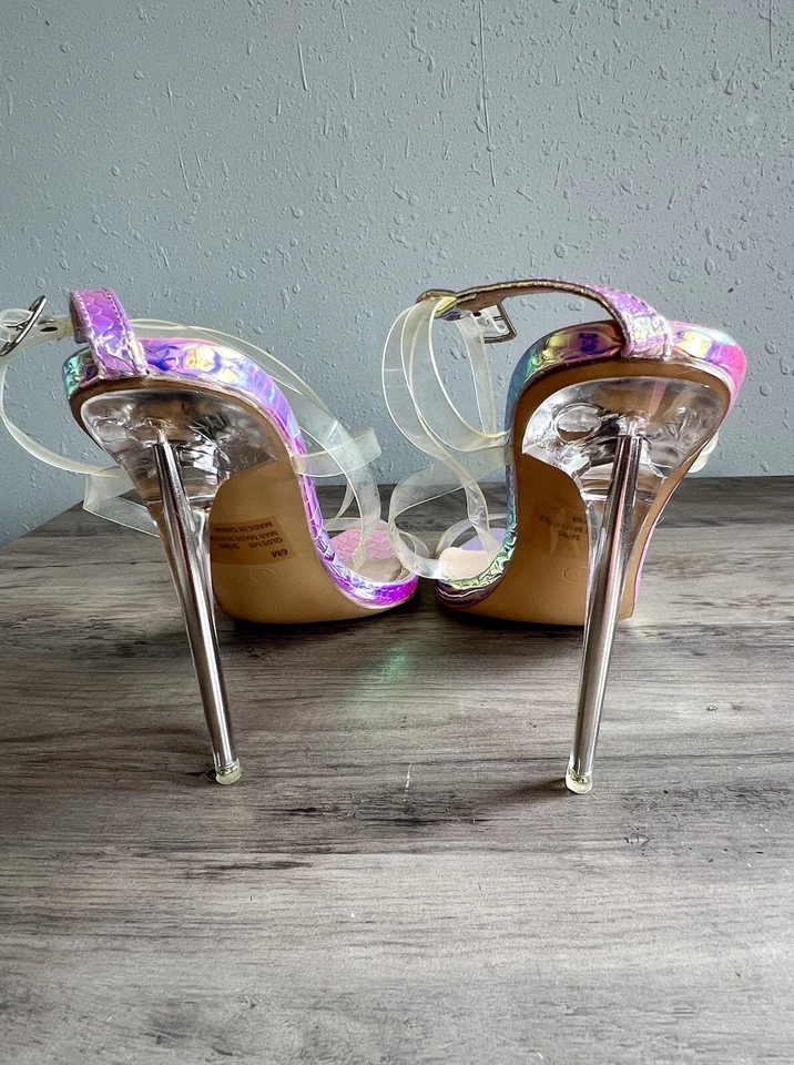 Zapato Cape Robbin PIEL Transparente Correas Entrecruzadas Stiletto Tacones Altos Talla 6M Foto 4 de 4