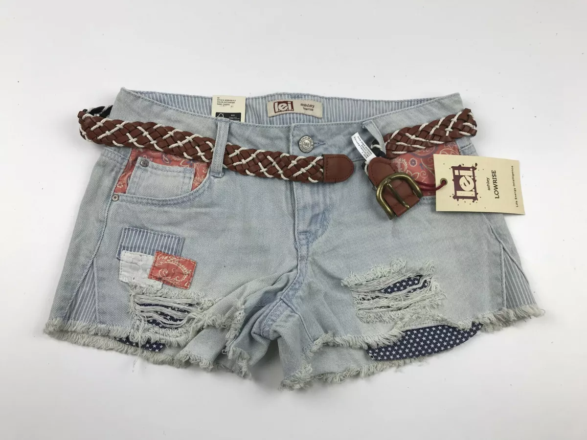 Lei Ashley Low Rise Patchwork Kansas Belted Cut Off Shorts For