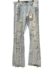 New! Bleeker Bleeker Mens Pants Long Tight Fit Stacked Jeans-D403 I E BLUE