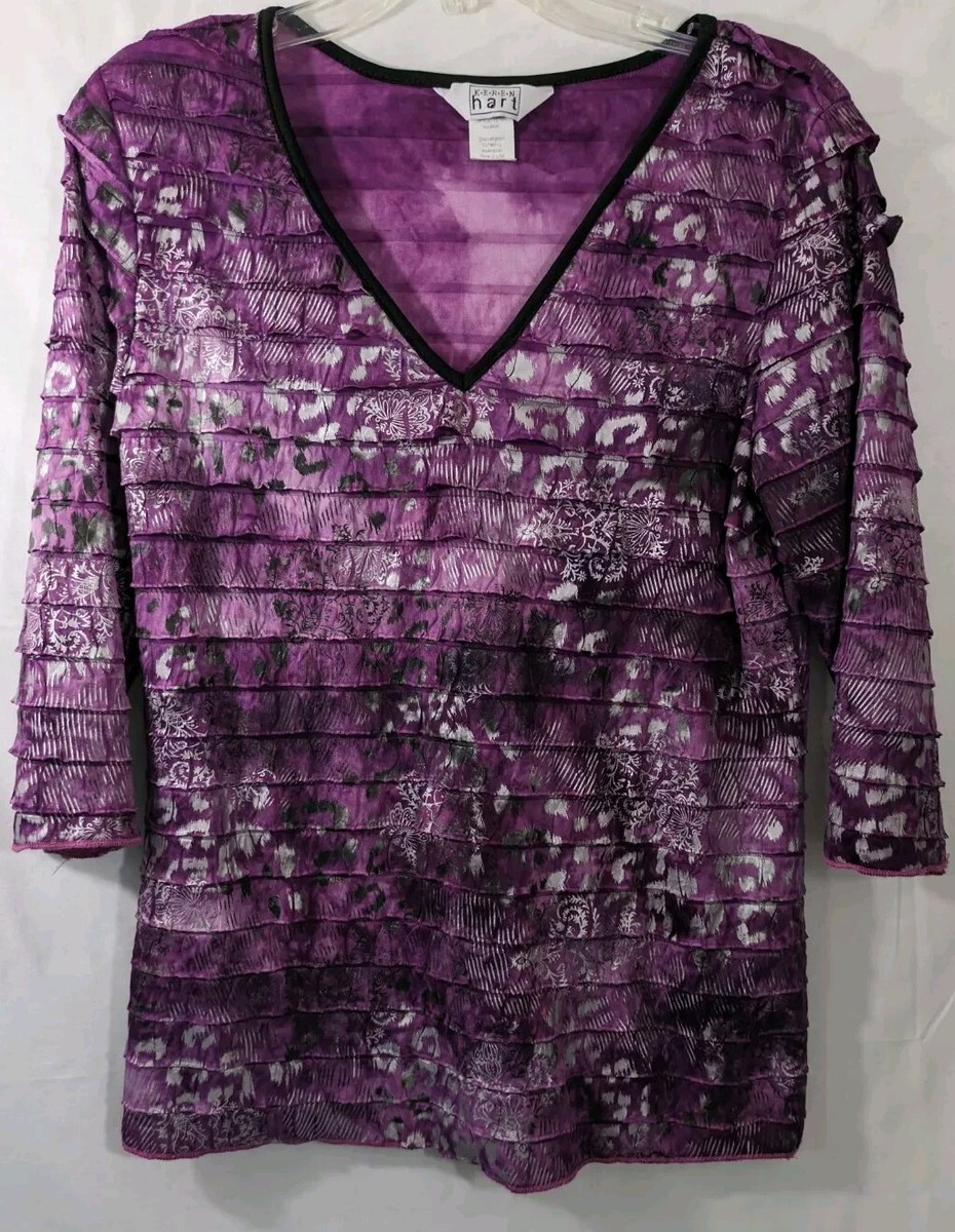 Keren Hart Sz S Purple Layered Pullover V-Neck Top