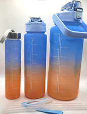3 PC Set Time Marker Motivational Water Bottles - Multicolor Blue / Orange NEW
