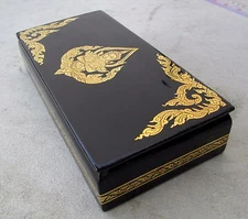 NiCe! Handmade Gold Leaf Lacquerware Box Nat Angel Design 8"X4"