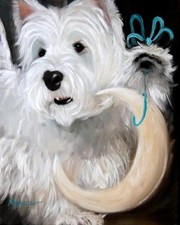 SPARROW Westie West Highland White Terrier Dog Art Oil Painting PRINT MSSMITH