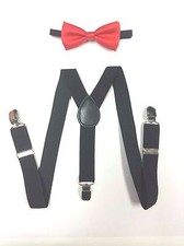 Solid RED Kids Boys Girls Y-Style Back Adjustable Bow Tie  Black Kid suspenders