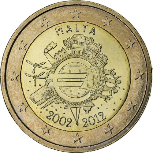 [#1260000] Malta, 2 Euro, 10 Jahre Euro, 2012, UNZ, Bi-Metallic, KM:139 - Afbeelding 1 van 2