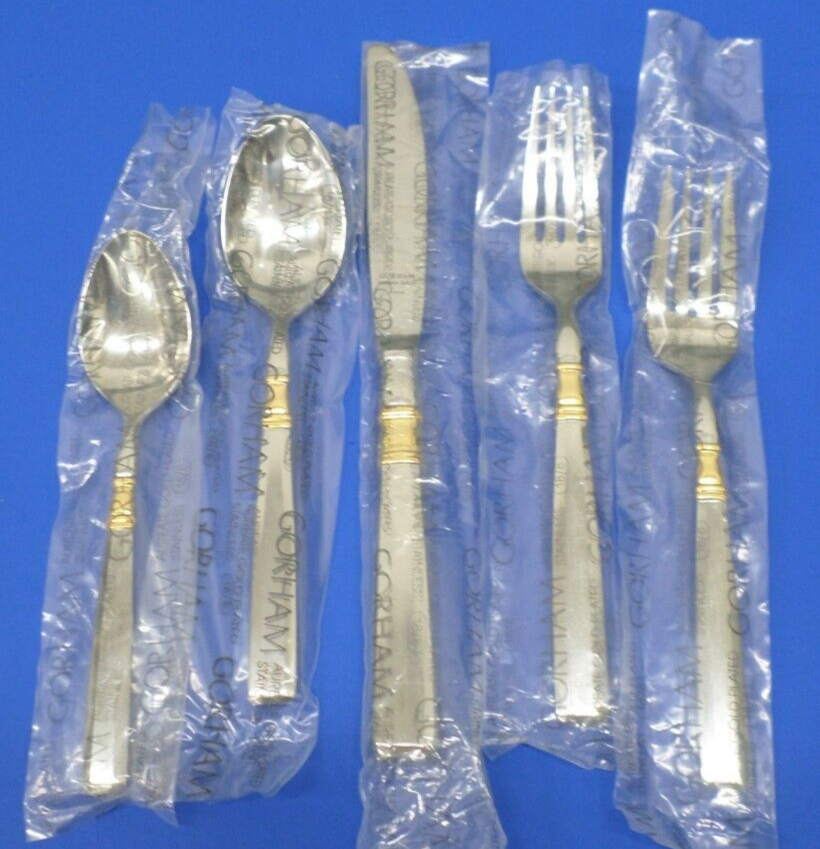 Gorham ARIANA GOLD Accent Glossy 18/8 Stainless Japan Flatware 5pc PLACE SETTING eBay