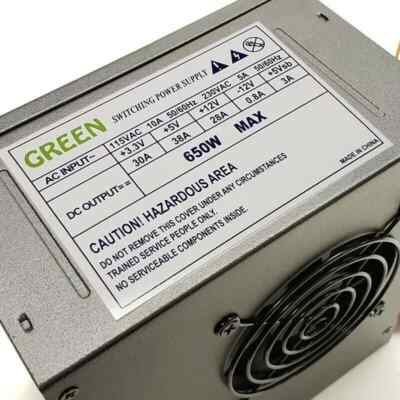 *NEW--Green Black 650w-MAX ATX PS 12cm-Fan 20+4Pin, SATA, PCIe 6+2 pin & 4+4 pin