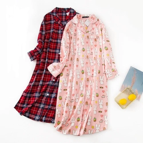 US Women's Flannel Cotton Long Sleeve Nightgown Nightwear Sleepwear/Sleep Dress - Bild 3 von 60