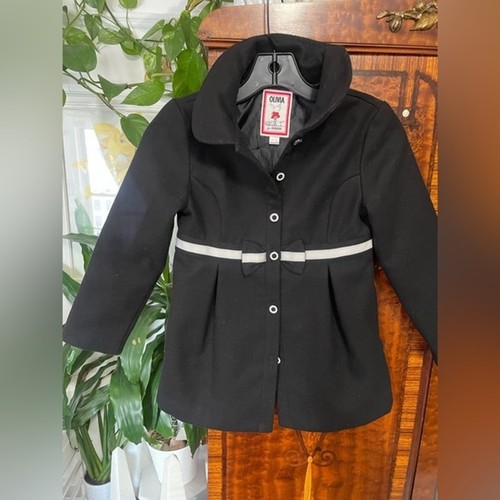 Geembory Olivia Girls Coat Size 7/8 Black Lined Bow Front - Picture 7 of 10