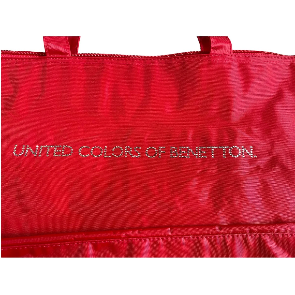 NEW UNITED COLORS OF BENETTON Double Handle Tote Bag Red Zipper Pocket Top NWOT