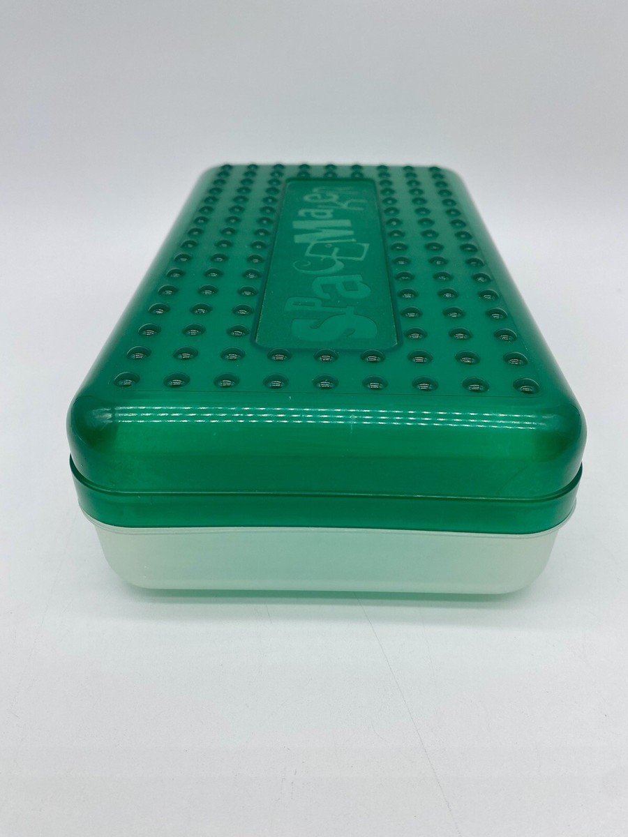 Vintage 90s Spacemaker Plastic Pencil Box Case Green Top Frosted