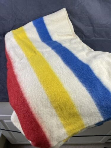 Golden Dawn 100% virgin wool stripe vintage blanket J.C. Penney 70x82 - Afbeelding 1 van 3