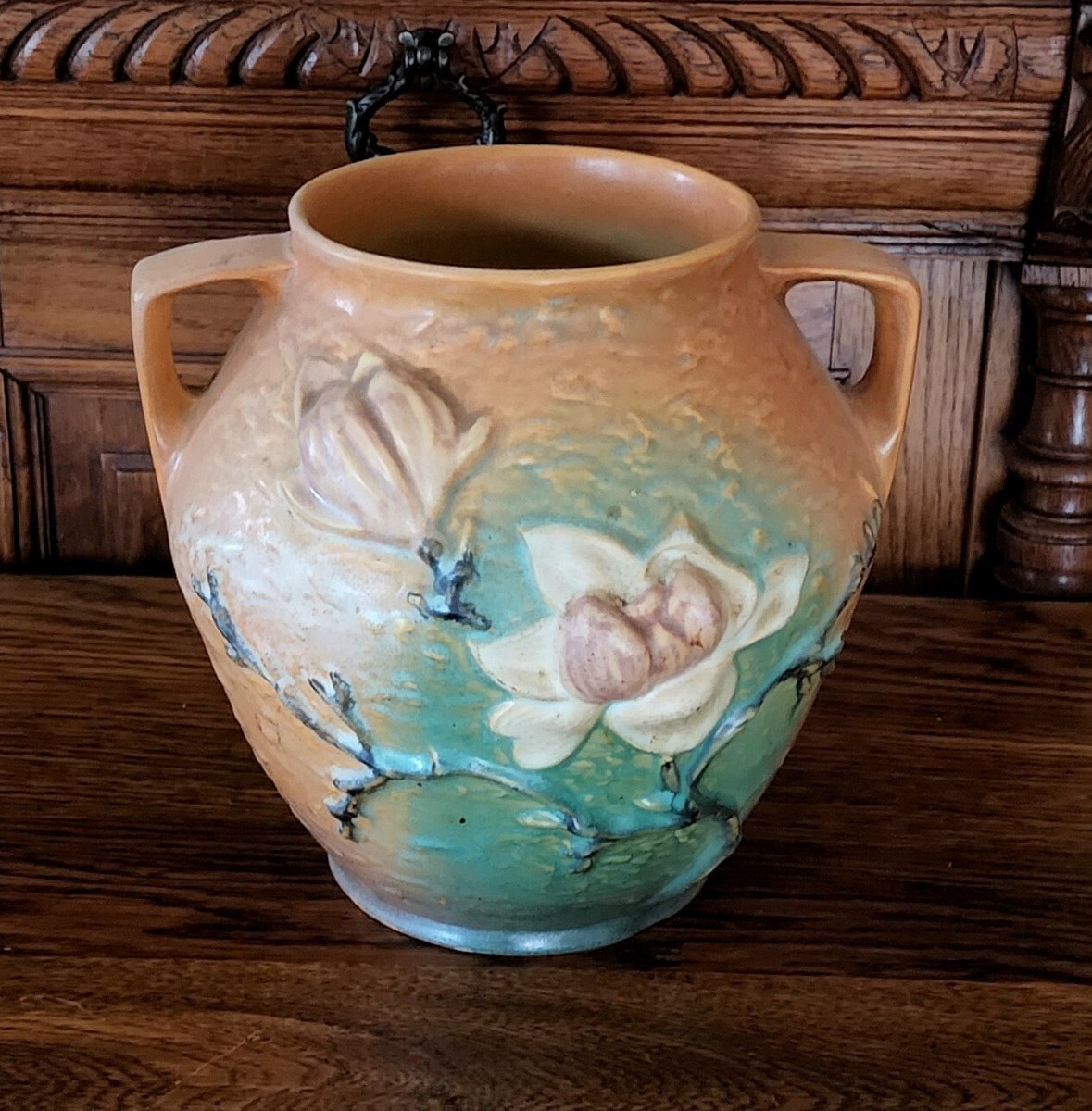 Roseville Magnolia 1943 Vtg. Art Pottery Brown USA Ceramic Cookie