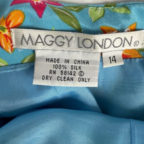 Maggy London Blue Floral Silk Maxi Dress Sleeveless Cut Out With Tie Back 14 - Picture 7 of 9