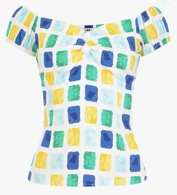 NEU! Damen COLLECTIF VINTAGE Dolores Paint Pot Gypsy 50er Bluse Top - 12