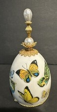 VTG Decorative Butterflies Music Box Bell W/ Beaded Handle & Gold Accents Works