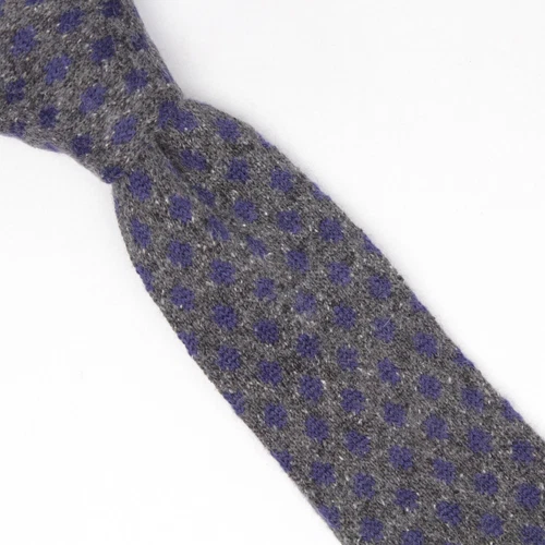 Gladson Mens Knit Wool Silk Blend Necktie Gray Blue Polka Dot Square End Tie