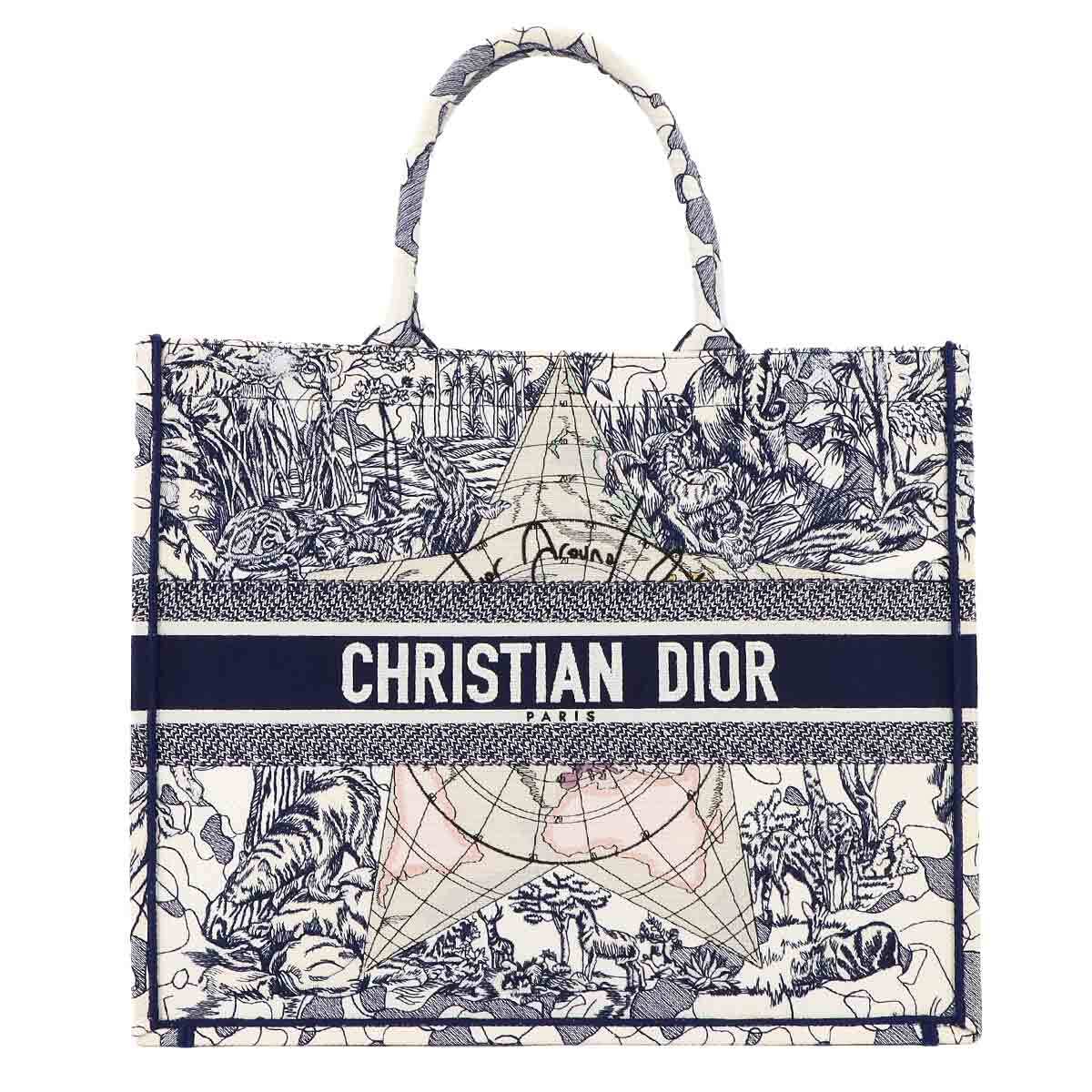 DIOR バッグ Christian Dior Beige/Black Mizza Embroidered Medium Lady D-Lite