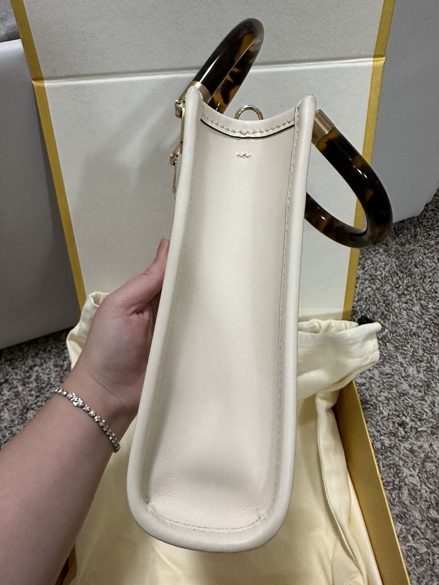 ✓Authentic Fendi Mini Sunshine Shopper White Leather Mini