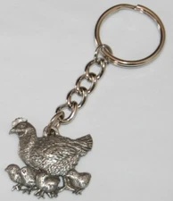 Hen and Chicks Fine Pewter Keychain Key Chain Ring USA Made