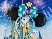Disney Parks Blue  White Polka Dot Daisy Minnie Mouse Ear Headband NWT