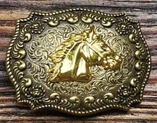 HORSE HEAD BRONZE WESTERN COWBOY RODEO ANTIQUE COLOR GOLD BELT BUCKLE