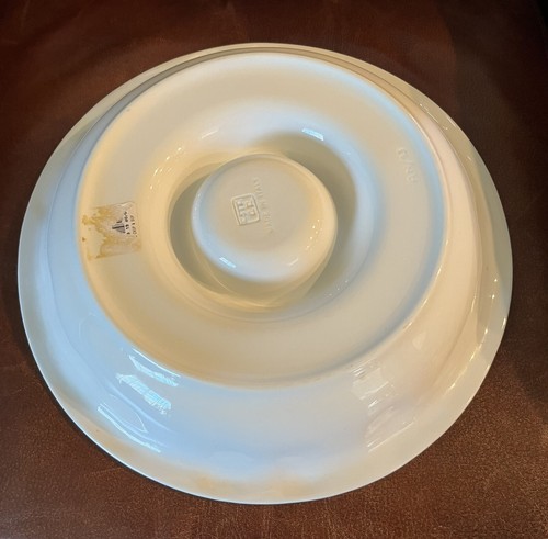 Chip And Dip White Pottery Bowl Glazed One Piece W/ Raised Edge FruitVeg Pattern - Picture 3 of 5