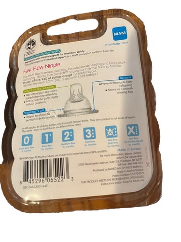 New Sealed MAM Baby Nipples 2 packs 4 total 4+M Step 3 Fast Flow Skin Soft Flat - Picture 2 of 6