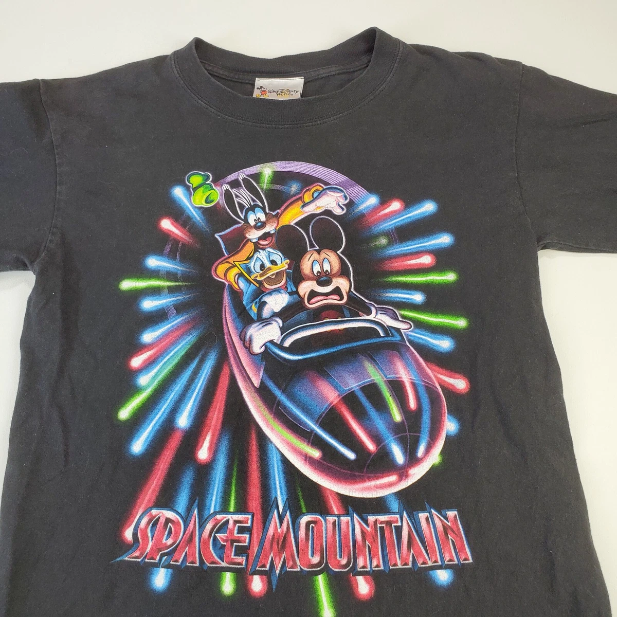 Vintage Space Mountain Disney World Black T-Shirt Double Sided Small Ride FL CA