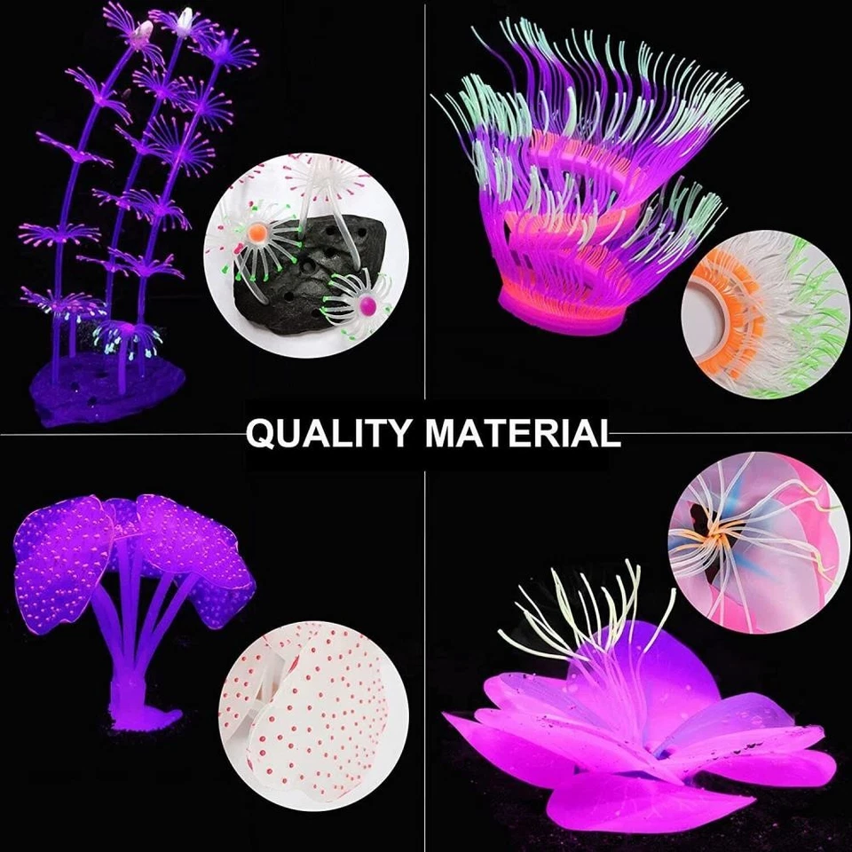 4 шт. аквариумное украшение силиконовые искусственные коралловые растения аквариум светящийся декор \ - Изображение 2 из 4
