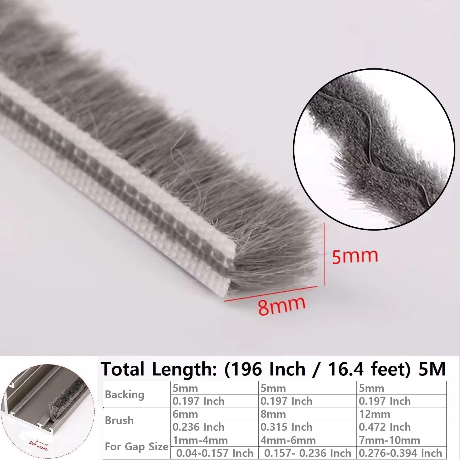 5m (16feet) Brush Weather Striping Card-Slot Seal Strip Pile Weatherstrip Doo...